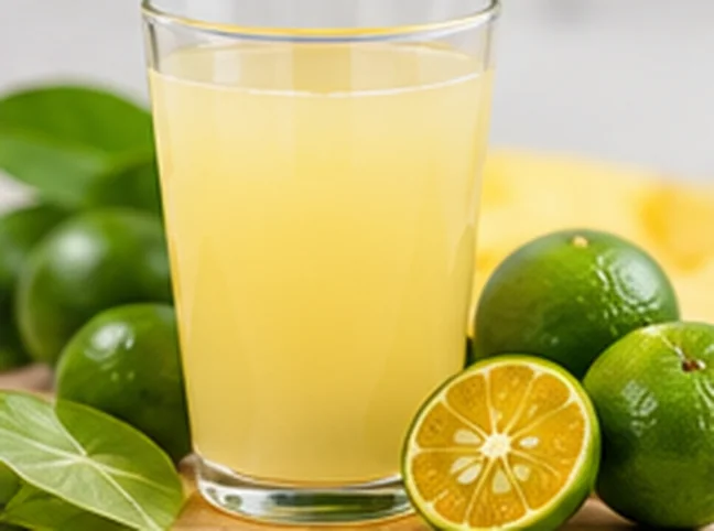 Calamansi juice extract in a glass with fresh calamansi