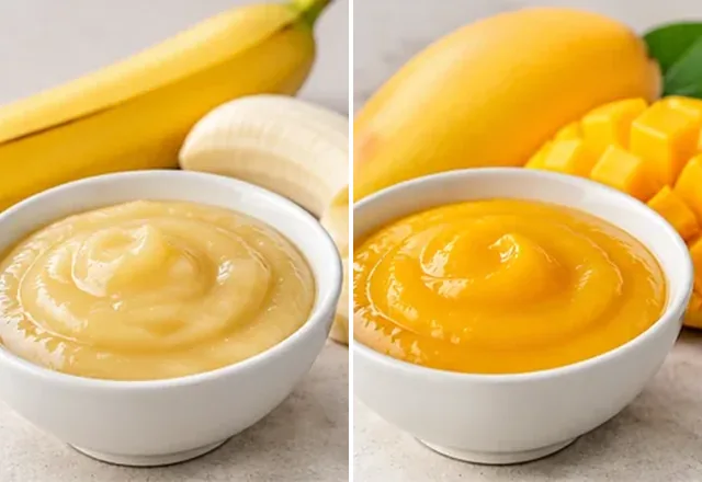 Bowls of tropical fruit purées