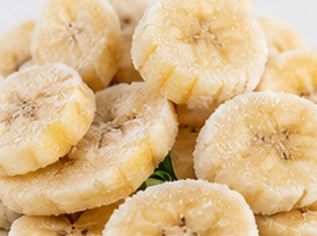 Frozen banana slices with frost