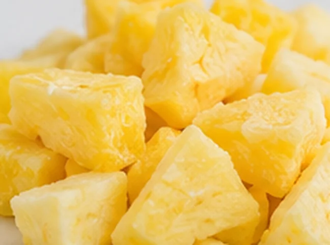 Frozen pineapple chunks with frost
