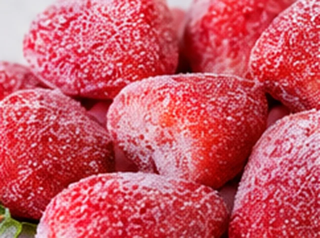 Frozen strawberries dusted with frost