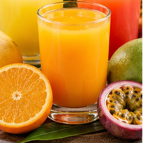 Glasses of assorted tropical fruit juices