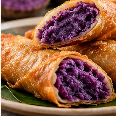 Golden turon filled with purple yam