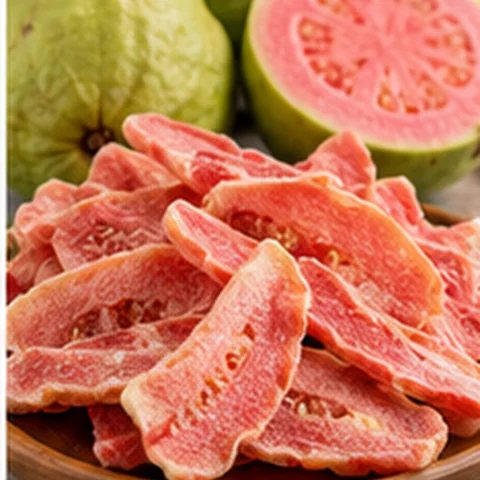 Pink slices of dried guava