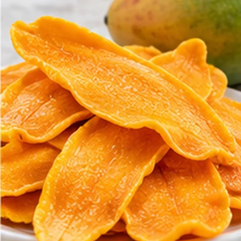 Crisp, golden dried mango chips