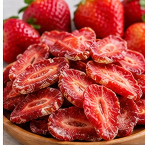 Slices of dried strawberries in a bowl