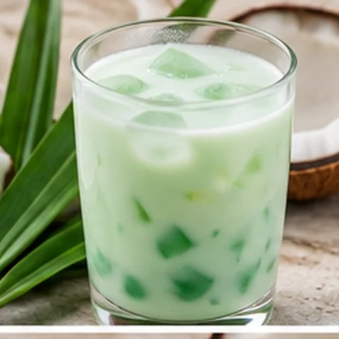 Green pandan and coconut drink in a glass