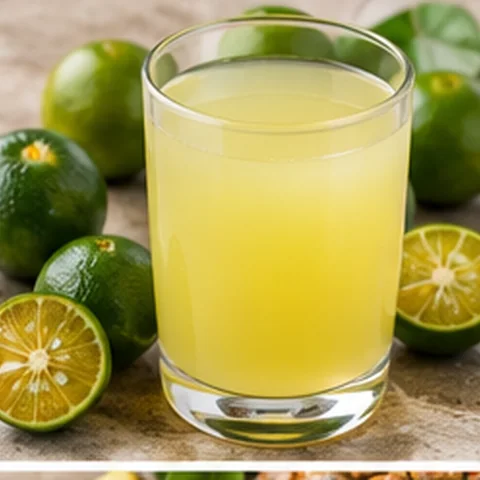 Pale yellow calamansi juice with fresh calamansi