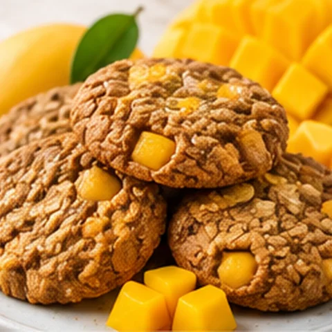 Mango oatmeal cookies with pieces of mango