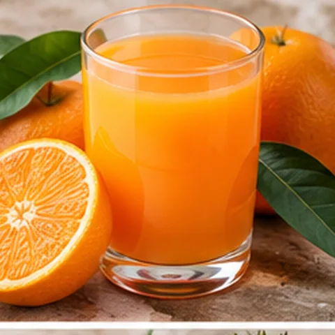 Orange juice in a glass with fresh oranges