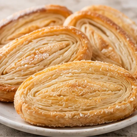 Golden layered otap biscuits on a plate