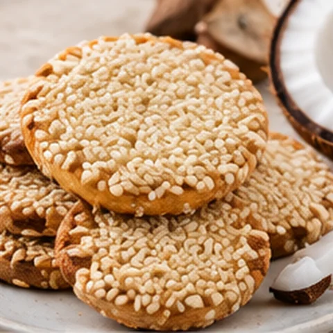 Sesame-coated coconut biscuits