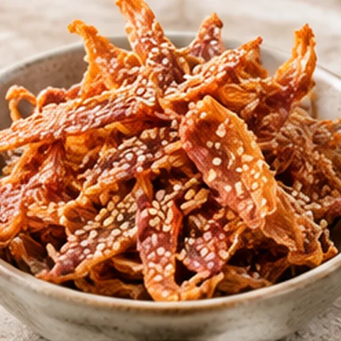 Sesame-coated dried squid strips