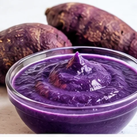 Purple yam paste in a bowl