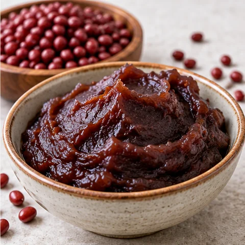 Dark red bean dessert paste in a bowl