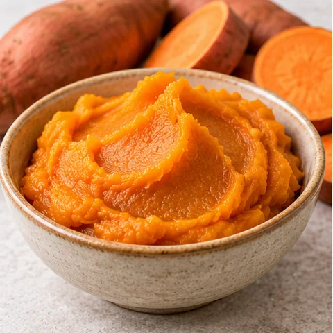 Orange sweet potato paste in a bowl