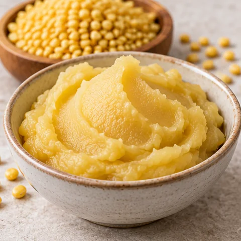 Yellow bean dessert paste in a bowl